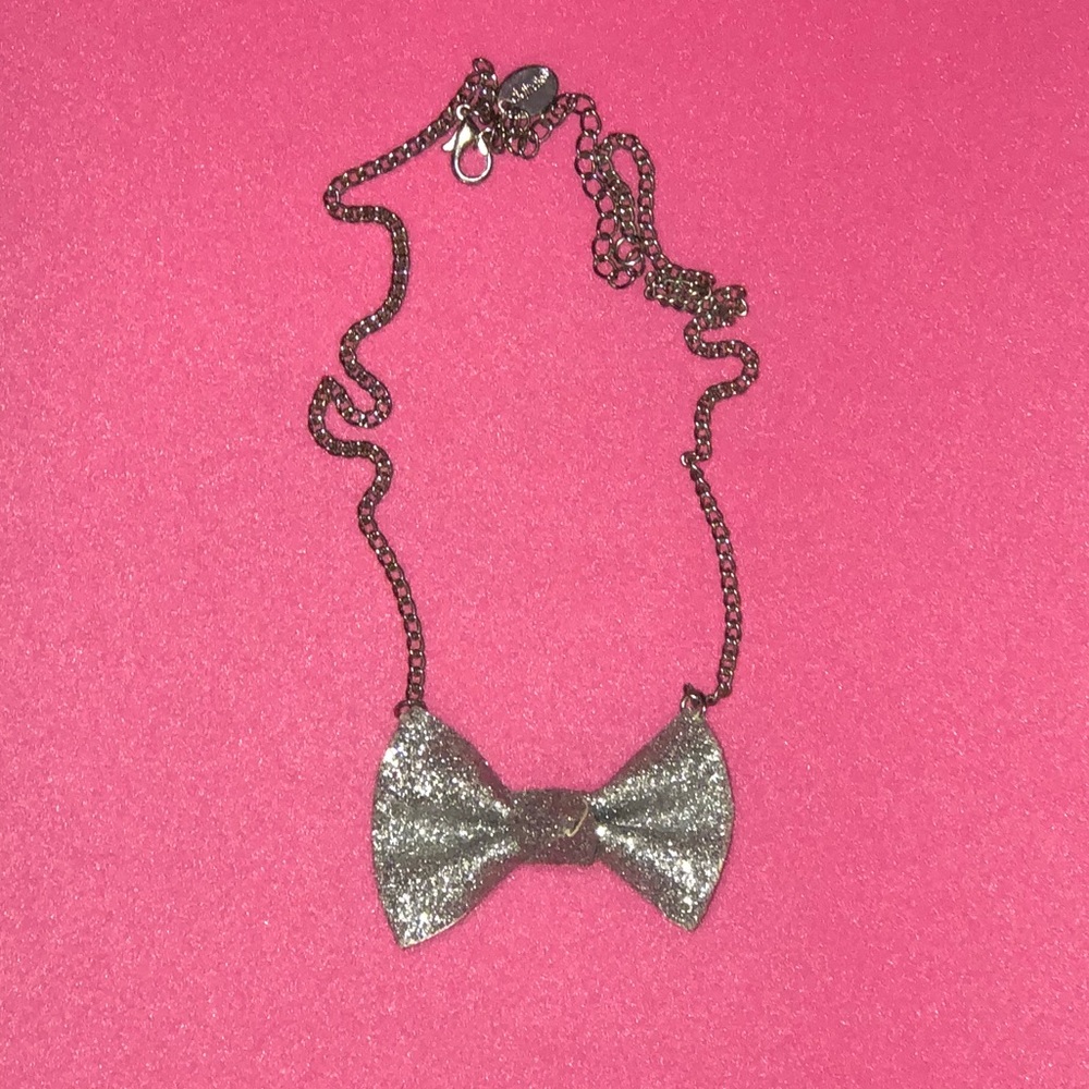 Silver Glitter Bow Necklace